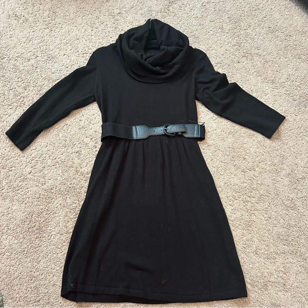 NEW AB Studio Black Cowl Neck Sweater Dress with Belt Small